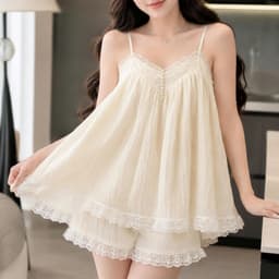 Set Đũi Nhăn Mềm Áo Hai Dây Ren Đính Cúc Ngọc Phối Quần Short Bèo Nữ Vintage Hàn Quốc Mặc Đi Chơi, Đi Biển Ananclothing4 6