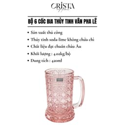 BỘ 6 CỐC BIA THỦY TINH VÂN PHA LÊ CÓ QUAI - CỐC UỐNG BIA - THỦY TINH CAO CẤP 420ML 60246 8
