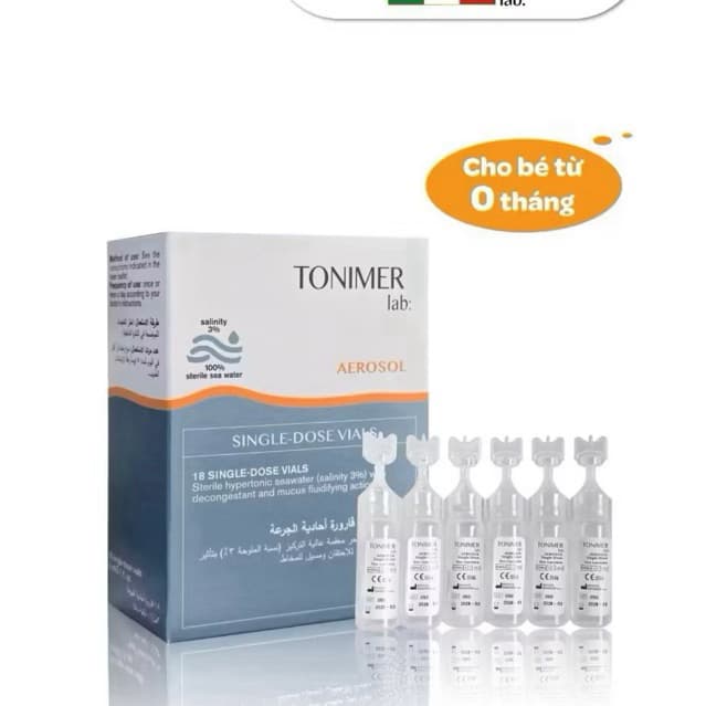 Dung Dịch Ưu Trương 3% Tonimer Lab Aerosol Monodose Hỗ Trợ Các Bệnh Đường Hô Hấp Hộp 18 Tép x 3ml