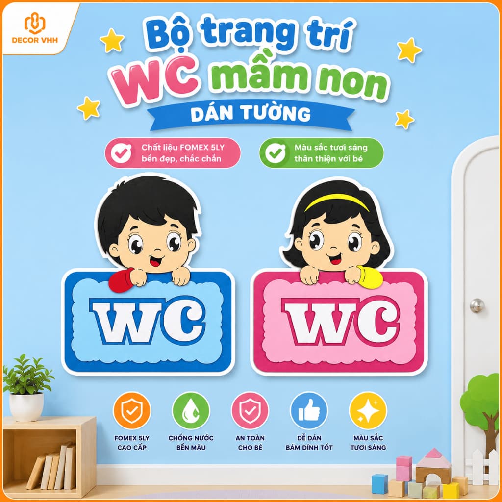 (NEW) Nhà Vệ Sinh - Bộ trang trí WC mầm non trang trí lớp học nhiều mẫu lựa chọn chất liệu fomex 5ly (MN3004)