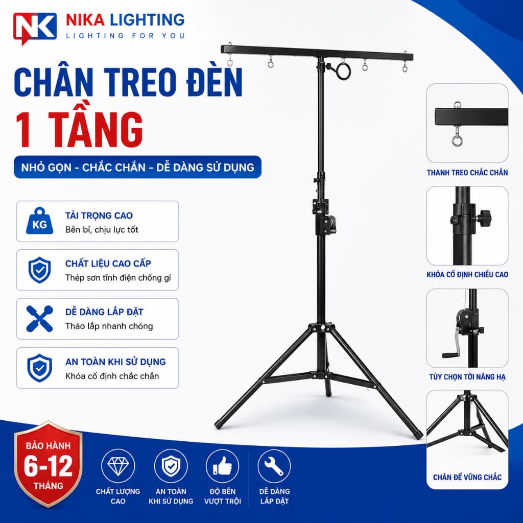 Chân treo đèn sân khấu có tời nâng hạ, giá treo đèn 1 thanh và 2 thanh ngang treo đèn Beam PAR LED