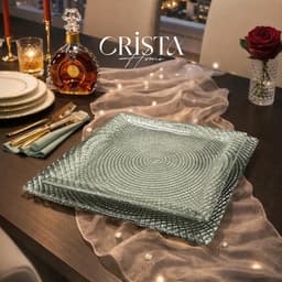 BỘ 2 ĐĨA THỦY TINH VUÔNG VÂN LƯỚI CRISTA HOME 24CM & 27.5CM CAO CẤP DECOR BÀN TIỆC 60227 5