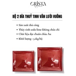 BỘ 2 ĐĨA THỦY TINH VUÔNG VÂN LƯỚI CRISTA HOME 24CM & 27.5CM CAO CẤP DECOR BÀN TIỆC 60227 8