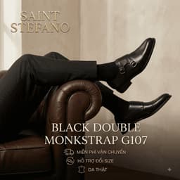 Giày Tây Da Bò Saint Stefano G107 - Monkstrap Khoá Đôi - Cap Toe Brogues - Mầu đen 3
