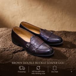 GIÀY DA BÒ NAM SAINT STEFANO G137 – LOAFER KHÓA ĐÔI MÀU NÂU – MŨ DẬP VÂN CÁ SẤU 3