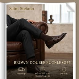 GIÀY DA BÒ NAM SAINT STEFANO G137 – LOAFER KHÓA ĐÔI MÀU NÂU – MŨ DẬP VÂN CÁ SẤU 2