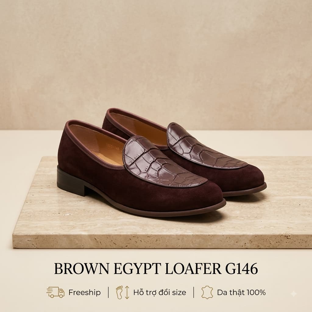 Giày Da Lộn Nam Saint Stefano G146 Egypt Aligator Brown – Mũi Dập Vân Cá Sấu