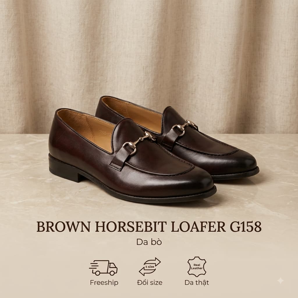 Giày Da Bò Nam Saint Stefano G158 – Horsebit Loafer Nâu – Da Bò Thật 100%