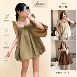(Tặng Quần) Váy Cánh Tiên Babydoll Nơ ᵰgực Gió Nhăn Vibe Vintage Hàn Quốc, Mặc Đi Chơi, Chụp Ảnh 1