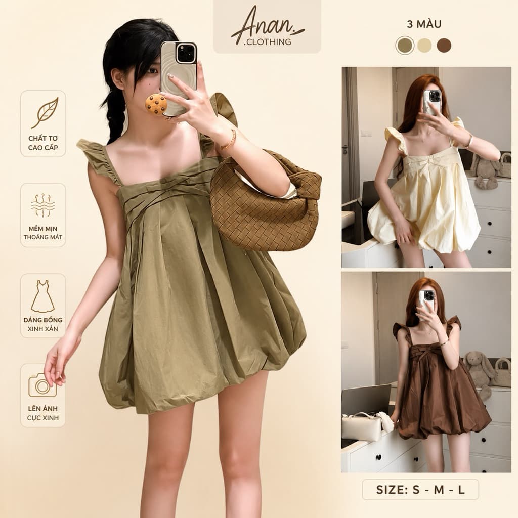 (Tặng Quần) Váy Cánh Tiên Babydoll Nơ ᵰgực Gió Nhăn Vibe Vintage Hàn Quốc, Mặc Đi Chơi, Chụp Ảnh