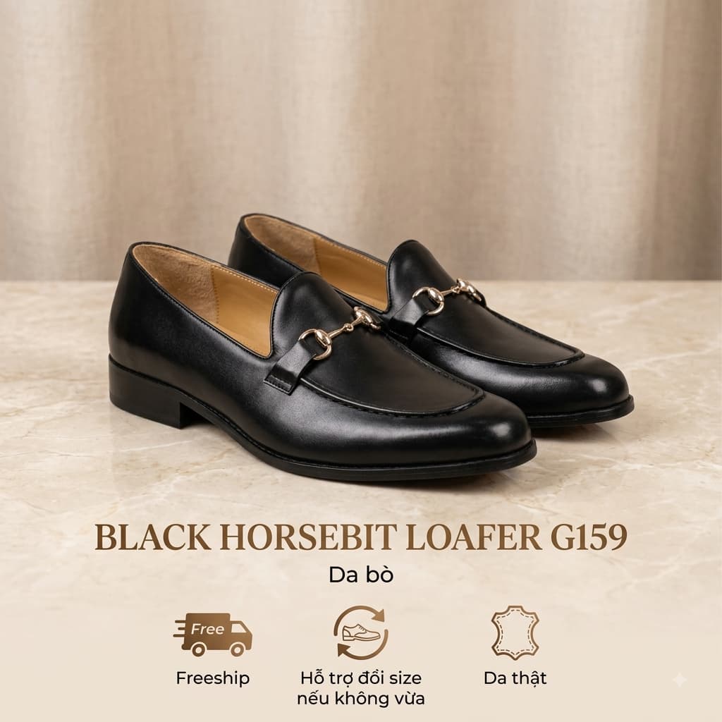 Giày Da Bò Nam Saint Stefano G159 – Horsebit Loafer Đen – Da Bò Thật 100%