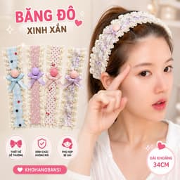 Băng Đô Dán Tóc Mái Viền Ren Bèo Nhún Tone Màu Pastel Đính Nơ Xinh Xắn T934 1