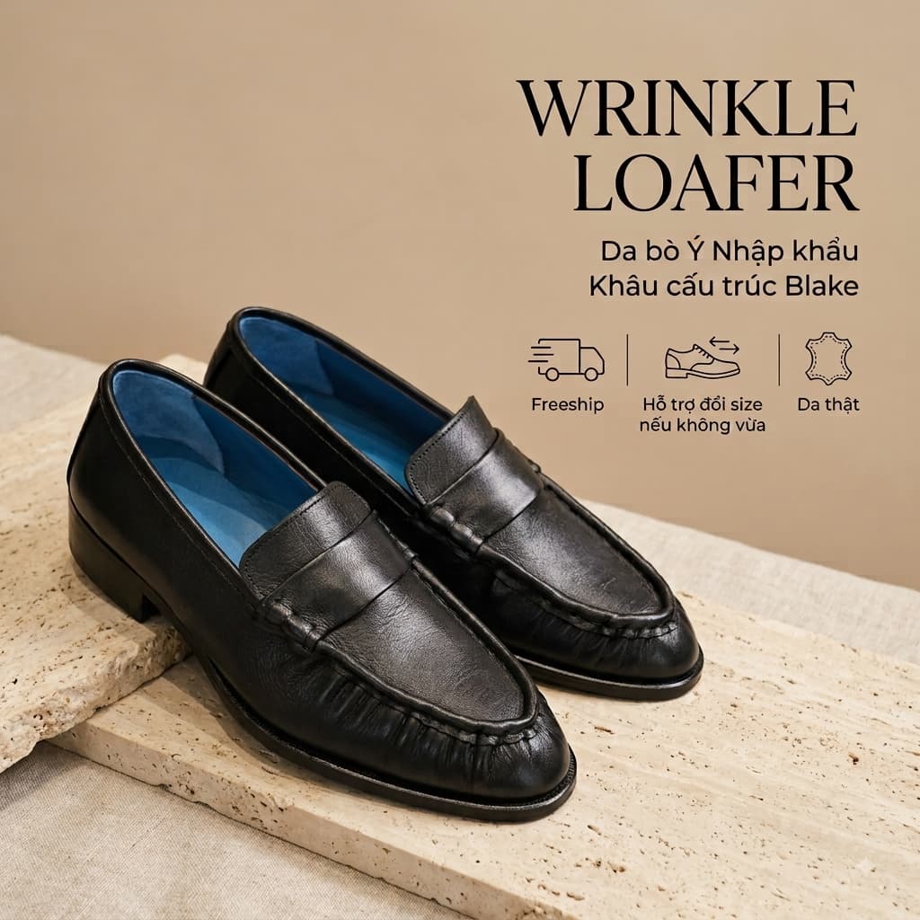 Giày Loafer Saint Stefano GK03 - Da Nhúm Mũi - Blue Line Da Ý