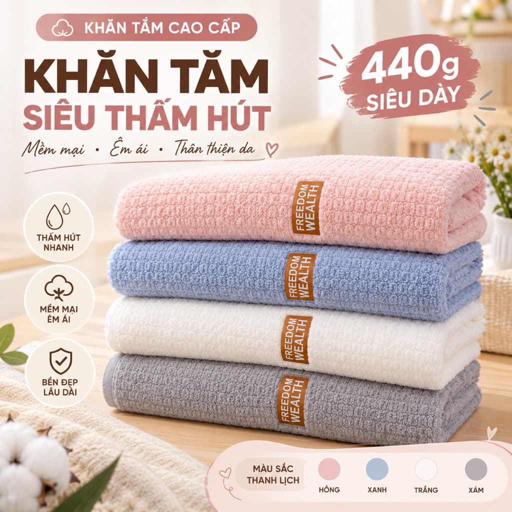Khăn Tắm Sợi Tre Siêu Mềm, Khăn Tắm Toàn Thân, Khăn Gội Đầu, Thấm Hút Nước Tốt Bông Dày,