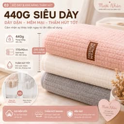 Khăn Tắm Sợi Tre Siêu Mềm, Khăn Tắm Toàn Thân, Khăn Gội Đầu, Thấm Hút Nước Tốt Bông Dày, 3