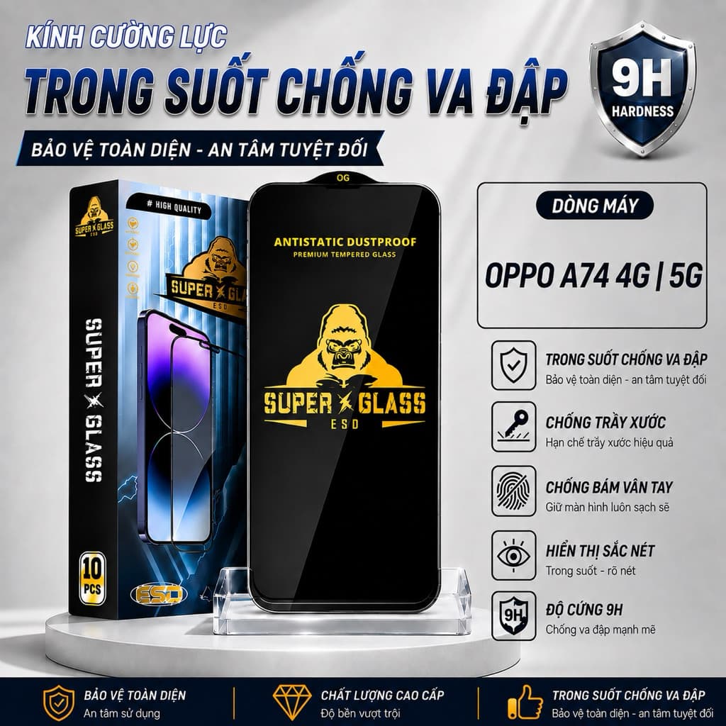 Kính cường lực Oppo A74 4G 5G cao cấp trong suốt Miếng dán cường lực bảo vệ điện thoại