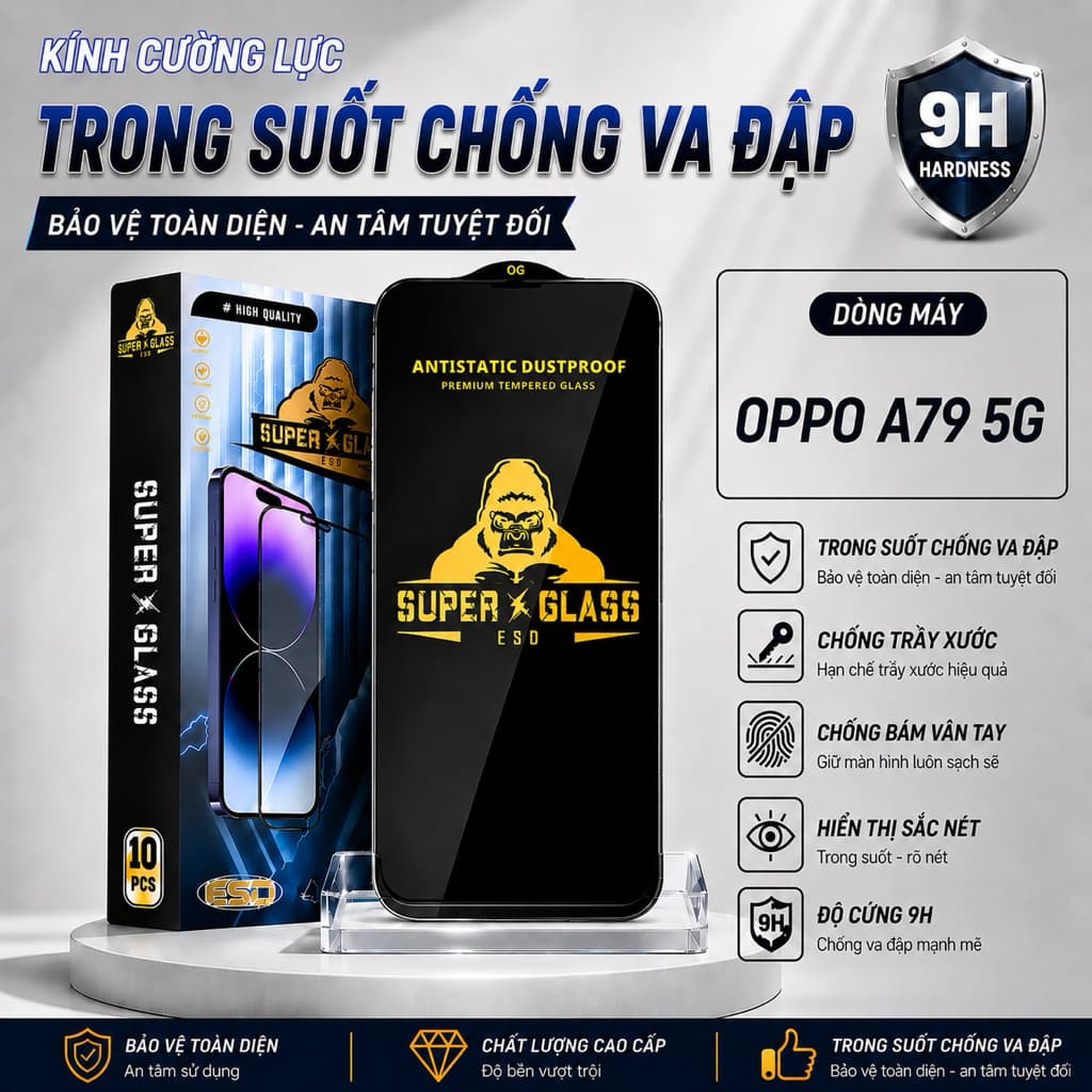 Kính cường lực Oppo A79 5G trong suốt phủ nano Miếng dán bảo vệ cam điện thoại