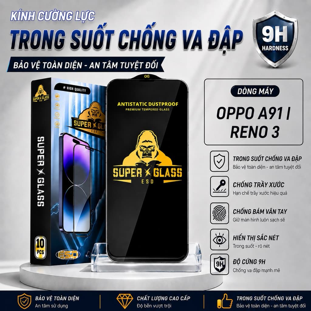 Kính cường lực Oppo A91 / reno3 / reno 3 cao cấp full màn miếng dán bảo vệ màn hình điện thoại