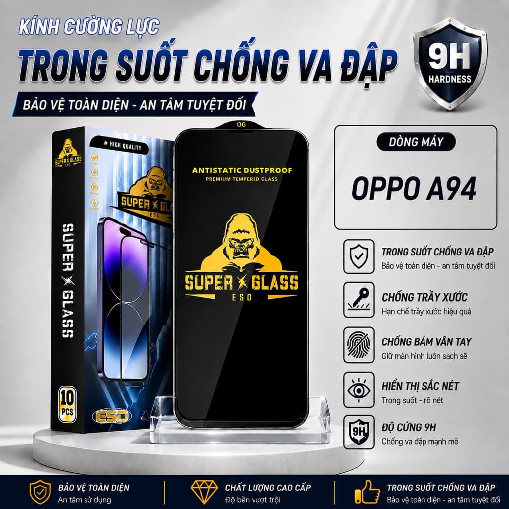 Kính cường lực Oppo A94 cao cấp full màn miếng dán bảo vệ màn hình điện thoại khi rơi va đập