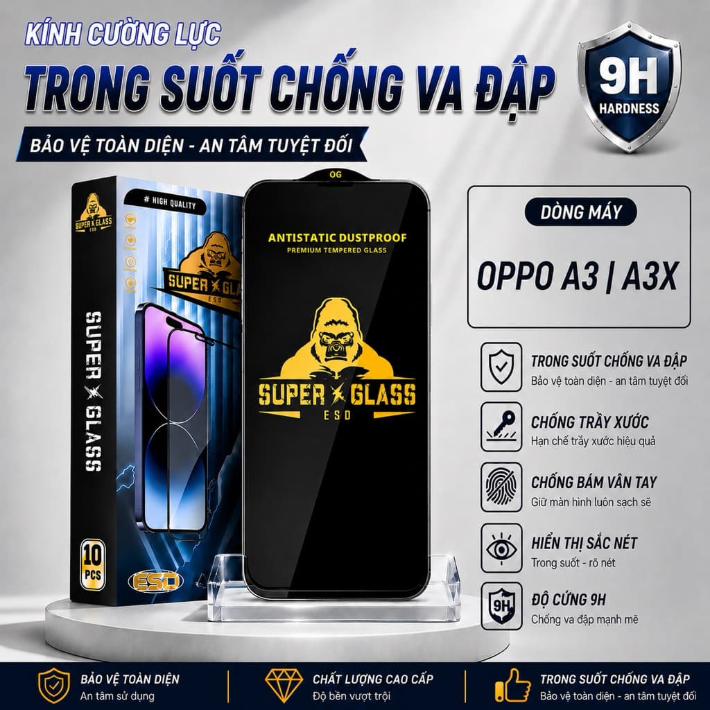 Kính cường lực Oppo A3X / A3 cao cấp thế hệ mới full màn miếng dán bảo vệ màn hình điện thoại