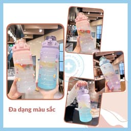 Bình nước thể thao 2 lít có vạch chia giờ nhắc nhở uống nước bình đựng nước cỡ lớn kèm ống hút 2