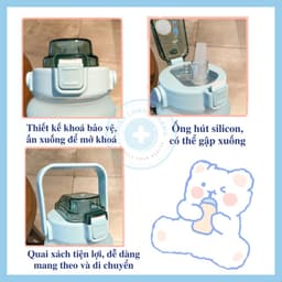 Bình nước thể thao 2 lít có vạch chia giờ nhắc nhở uống nước bình đựng nước cỡ lớn kèm ống hút 3