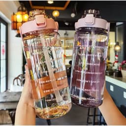 Bình nước thể thao 2 lít có vạch chia giờ nhắc nhở uống nước bình đựng nước cỡ lớn kèm ống hút 4