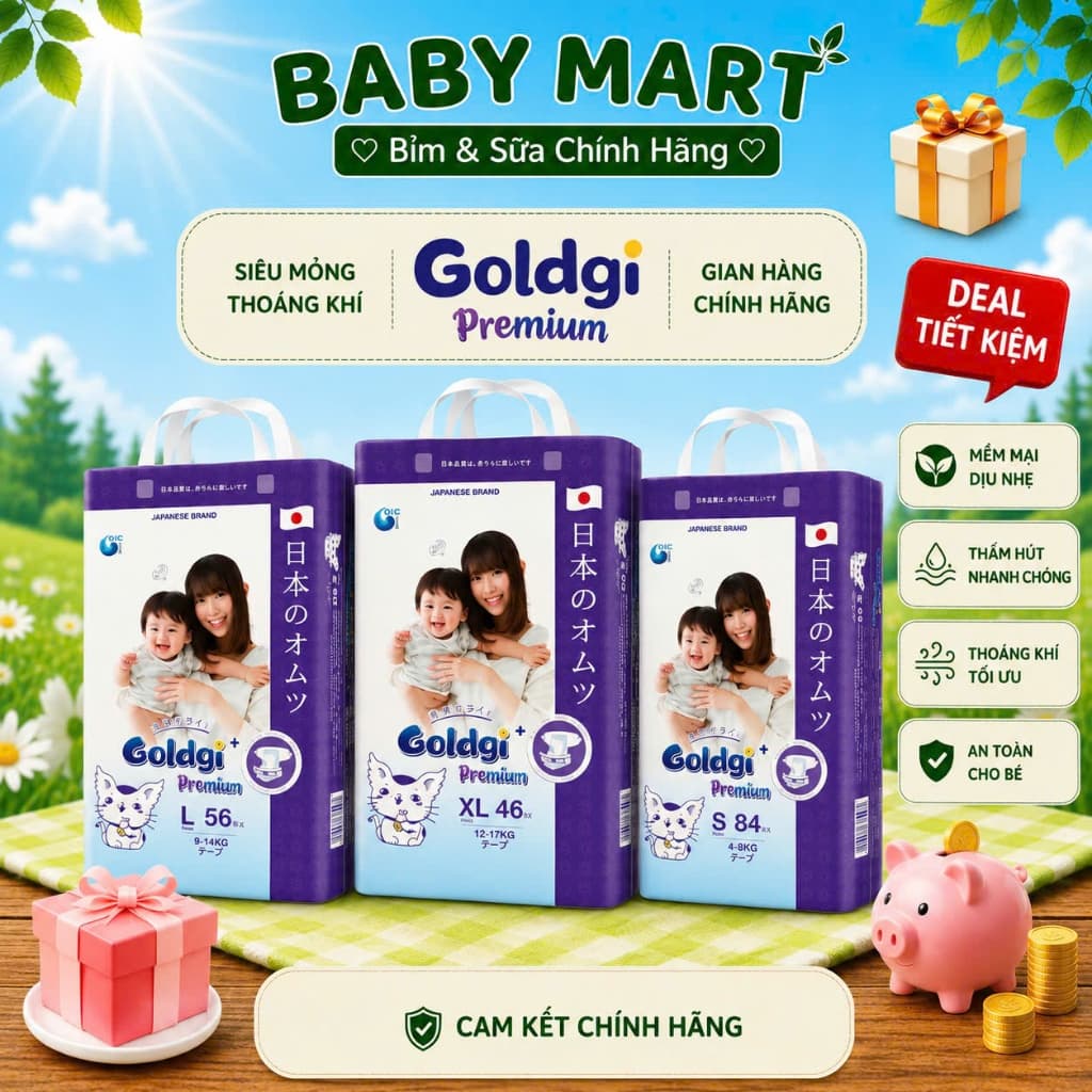 [Mẫu Mới] Bỉm Dán/Quần Goldgi+ Premium Cao Cấp Đủ Size.