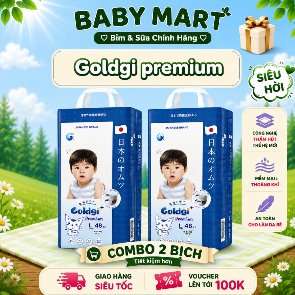 (COMBO 2B) Bỉm dán/quần Goldgi+ PREMIUM / CAO CẤP quần dán đủ size Nb92/S84/M66/M60/L/XL/XL/XXL