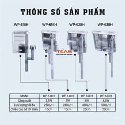 Lọc thác SOBO WP 518H | 618H | 628H | 638H - Lọc thác treo có lọc váng bể cá cảnh, bể thủy sinh 2