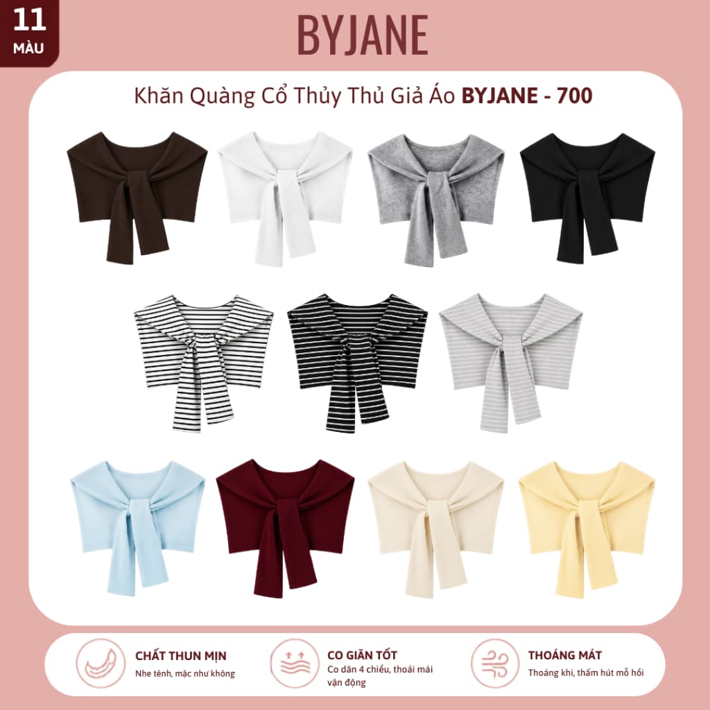 [ MỞ BÁN ] Khăn Quàng Cổ Thủy Thủ Giả Áo Nữ BYJANE 700 - Khăn Choàng Cổ Co Giãn Phối Áo Sơ Mi, Váy, 11 Màu