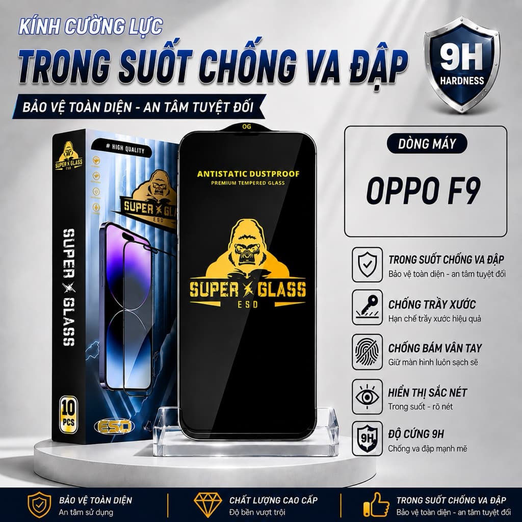Kính cường lực Oppo F9 cao cấp thế hệ mới full màn miếng dán bảo vệ màn hình điện thoại