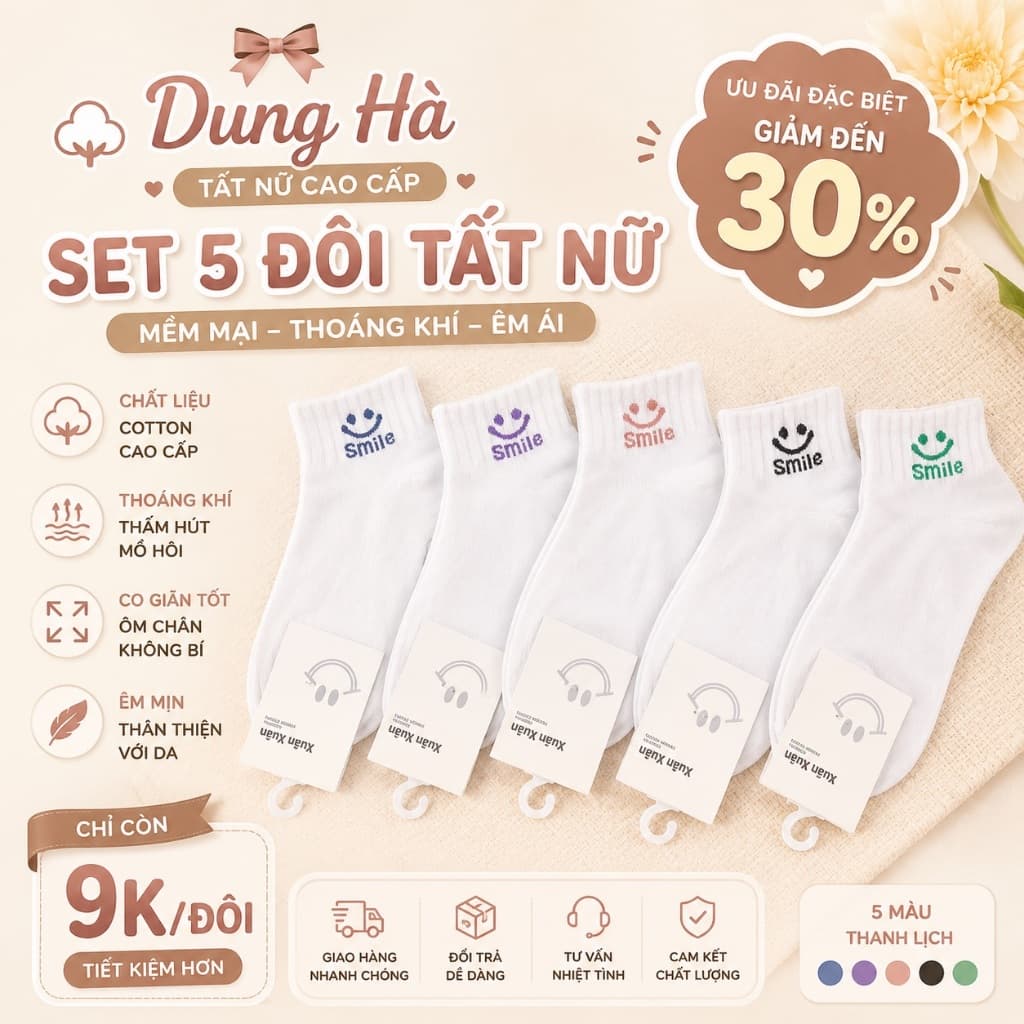 Set 10 Đôi Tất Nữ Cổ Ngắn Cotton Mềm Mại Họa Tiết Gấu Kẻ Tăm Co Giãn Thoáng Khí Phong Cách Hàn Quốc Freesize 35-40
