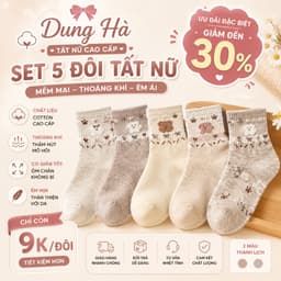 Tất Nữ Cổ Trung Cotton Mềm Mại Họa Tiết Gấu Thêu Co Giãn Thoáng Khí Phong Cách Hàn Quốc Freesize 35- 2