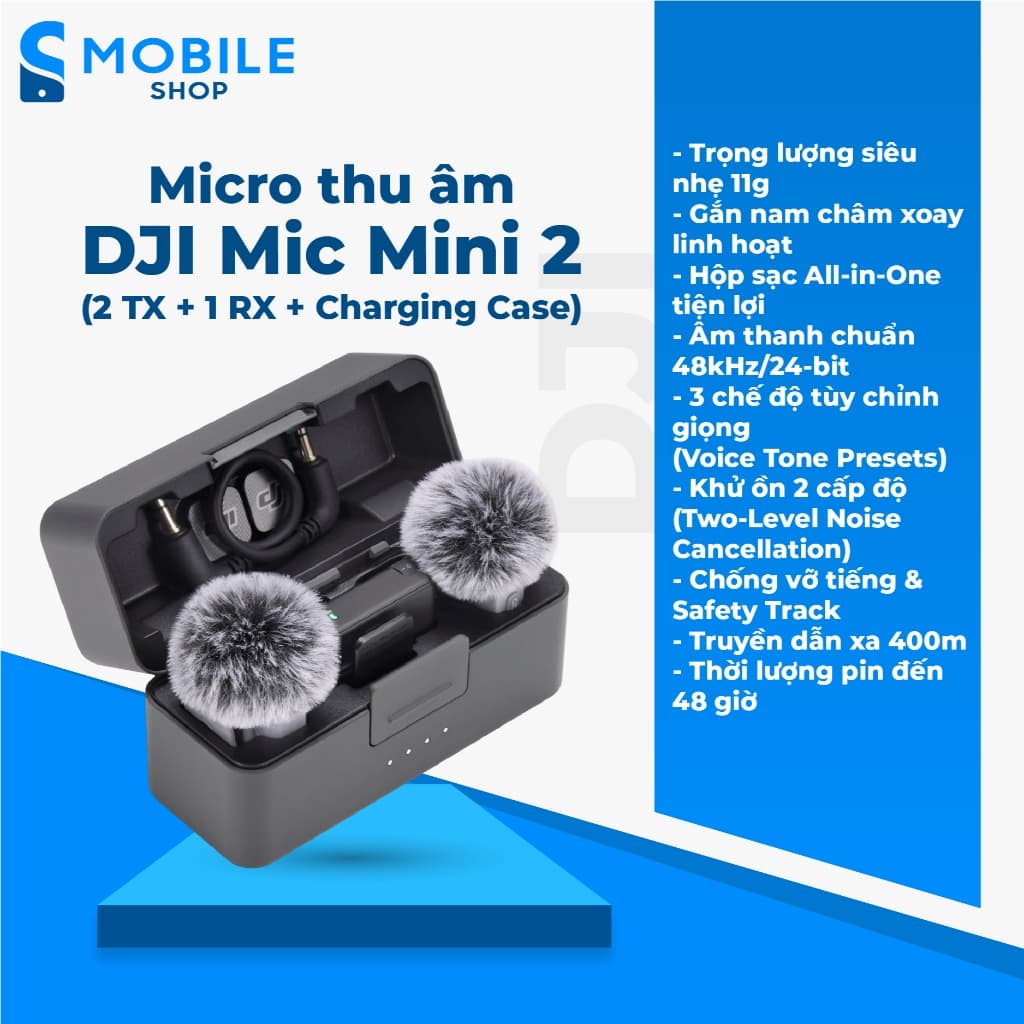 Micro thu âm DJI Mic Mini 2 (2 TX + 1 RX + Charging Case) Chính Hãng
