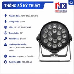 Đèn PAR LED NIKA 18x15W Full màu điều khiển tay hiệu ứng ánh sáng sân khấu, karaoke, sự kiện 3