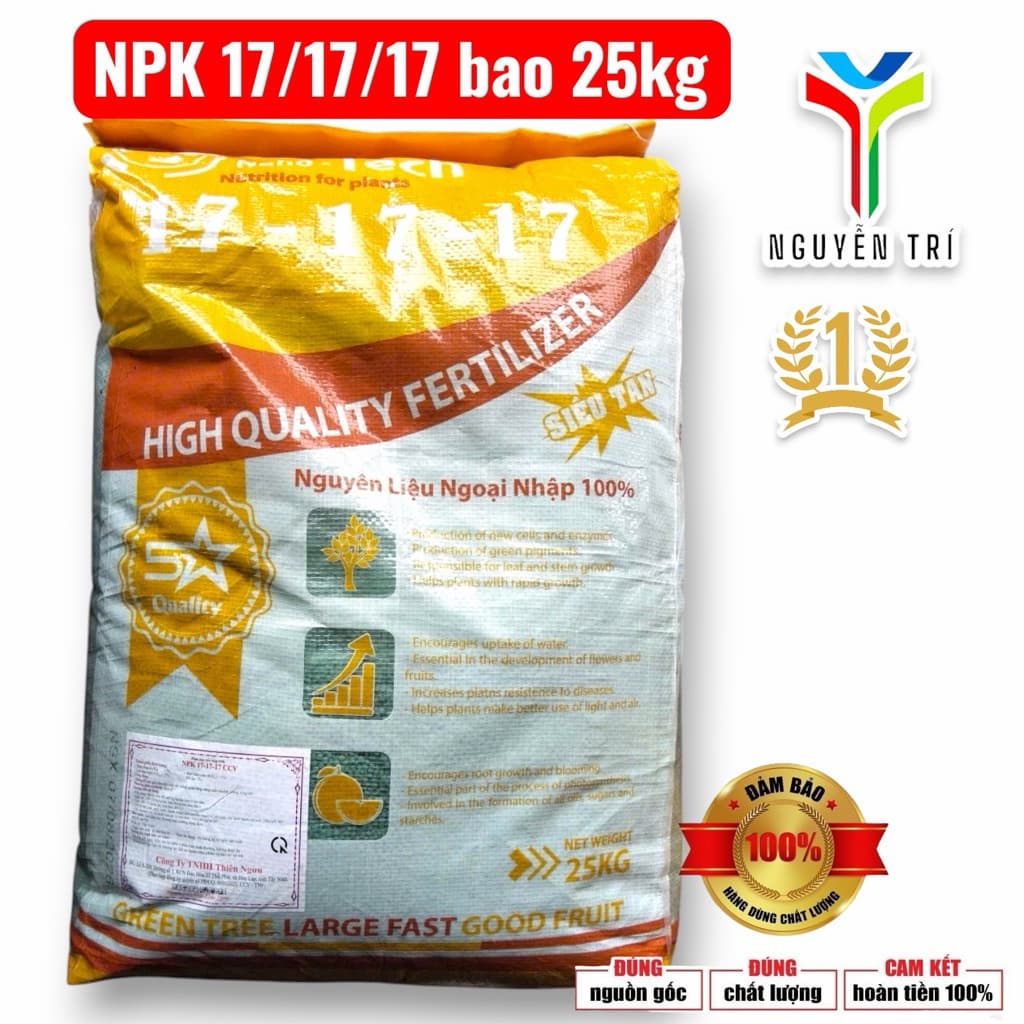 NPK 17-17-17 + TE bao 25kg, siêu nở gốc mai, phì gốc mai và cây kiểng