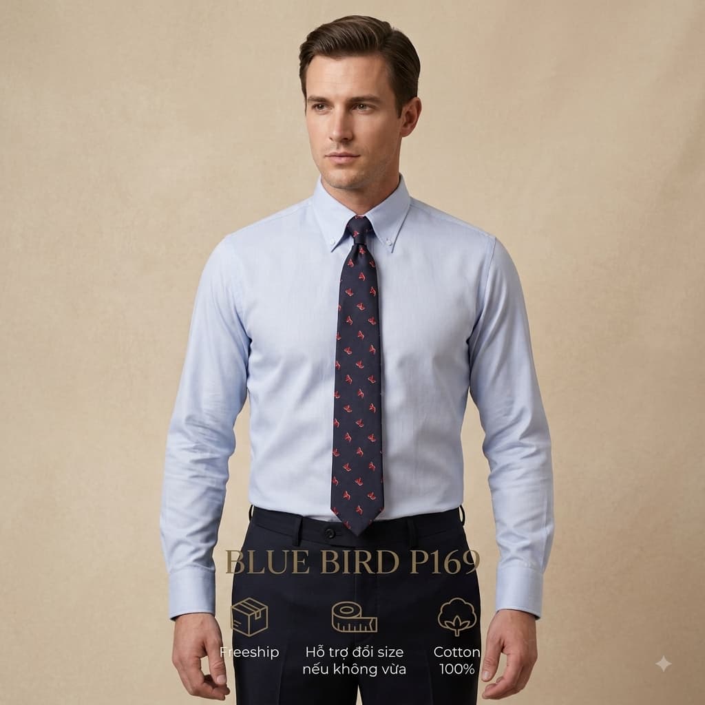 Áo Sơ Mi Saint Stefano P169 - Cổ Buttondown - Vải Birdeyes - Cotton Chống Nhăn