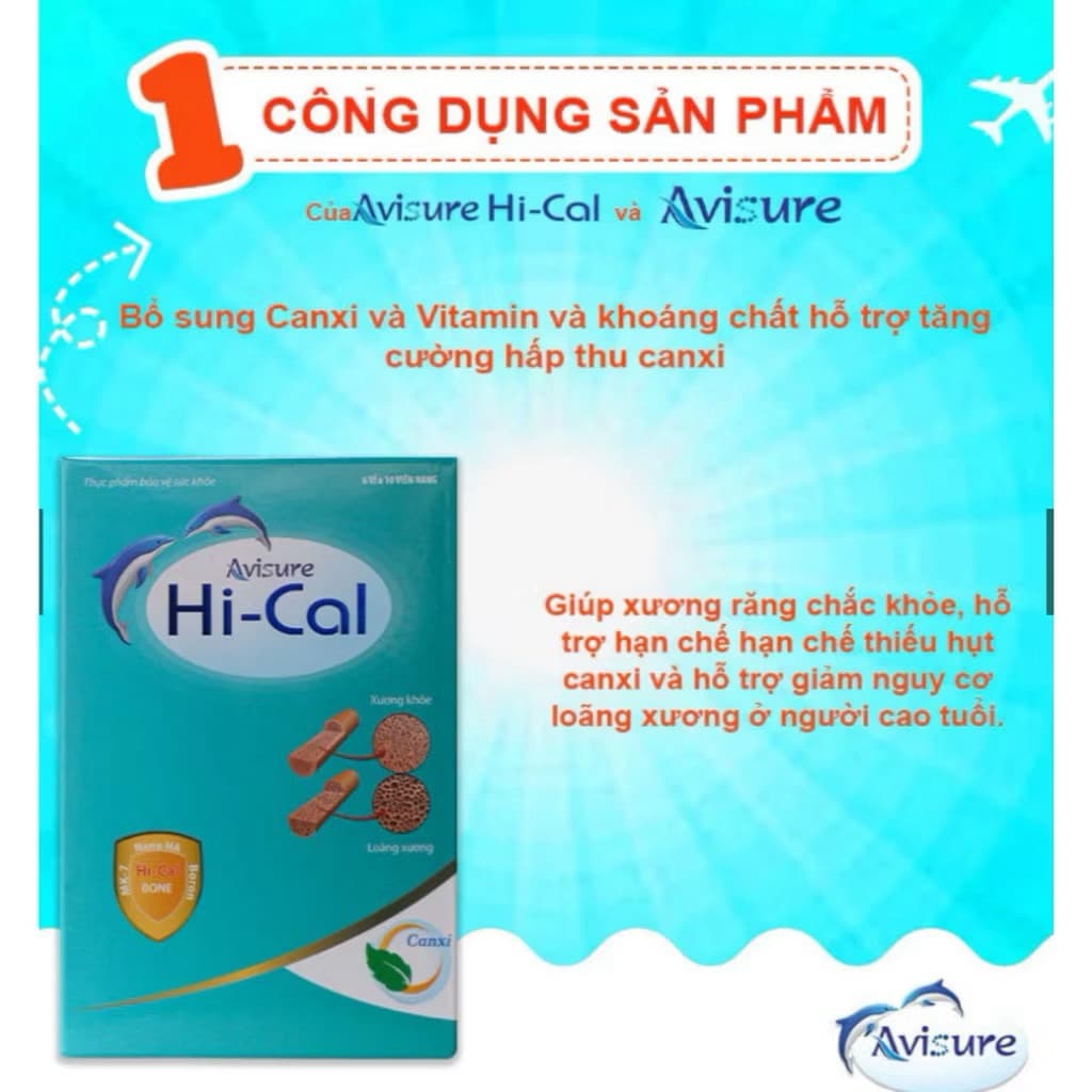 Avisure Hical (hộp 30 : 60 viên) Bổ sung Canxi nano D3 K2 hỗ trợ xương răng chắc khỏe,giảm nguy cơ loãng xương người già
