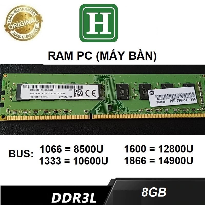 RAM PC DDR3L 8GB BUS 1866 (14900U), hàng tháo máy chính hãng, bảo hành 6 tháng