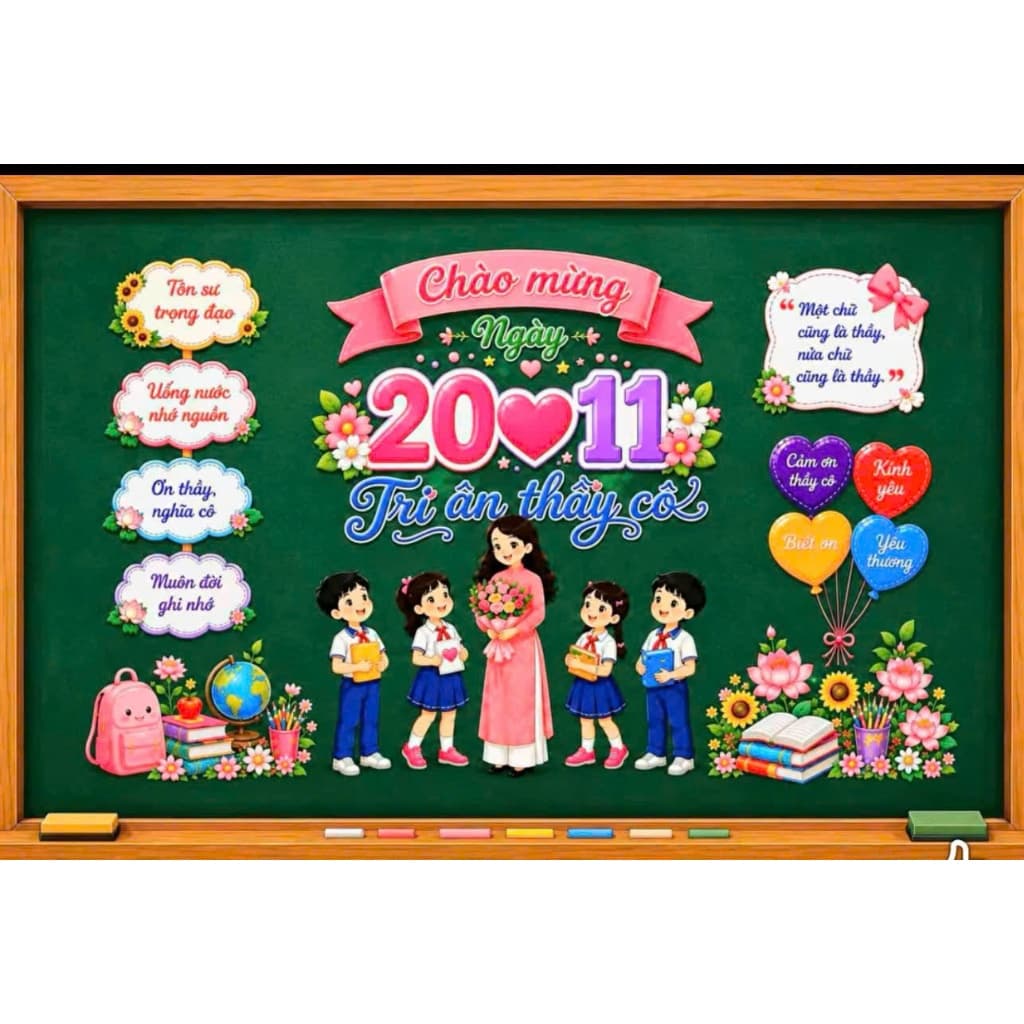 Set Chào Mừng Ngày 20/11 – Trang Trí Bảng Lớp Tri Ân Thầy Cô