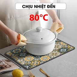 Thảm  Silicon 30x40cm Thấm Hút Nước, Thảm Lót Bàn Ăn Hút Nước 4 Mùa Tấm Lót Silicon Ly Hoạ Tiết Đế Cao Su Chống Trượt 4