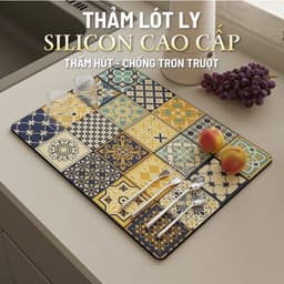 Thảm  Silicon 30x40cm Thấm Hút Nước, Thảm Lót Bàn Ăn Hút Nước 4 Mùa Tấm Lót Silicon Ly Hoạ Tiết Đế Cao Su Chống Trượt 1