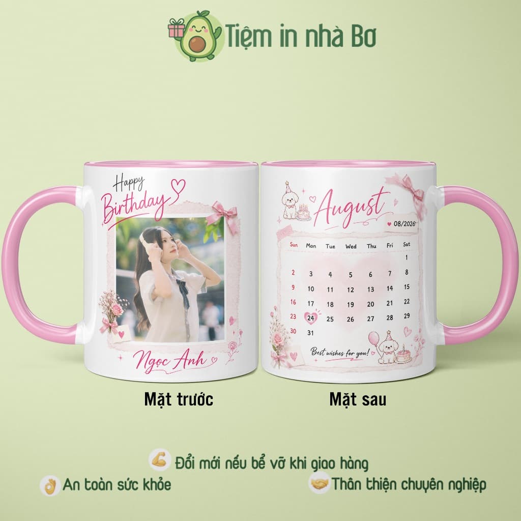 Ly cốc sứ quà tặng CÁ NHÂN HÓA 2 MẶT in hình theo yêu cầu đánh dấu lịch sinh nhật, kỉ niệm ngày cưới bạn bè người yêu