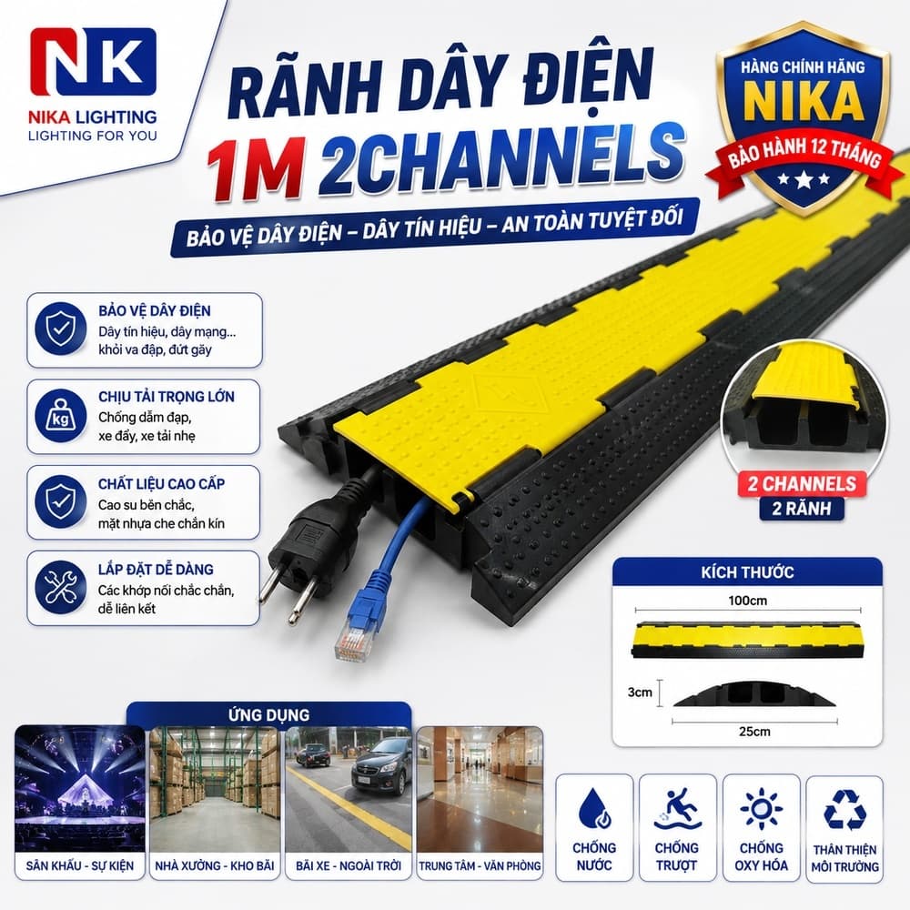 Rãnh bảo vệ dây điện 1m 2 rãnh 2 Channels nẹp luồn dây cáp điện dùng cho sân khấu, sự kiện