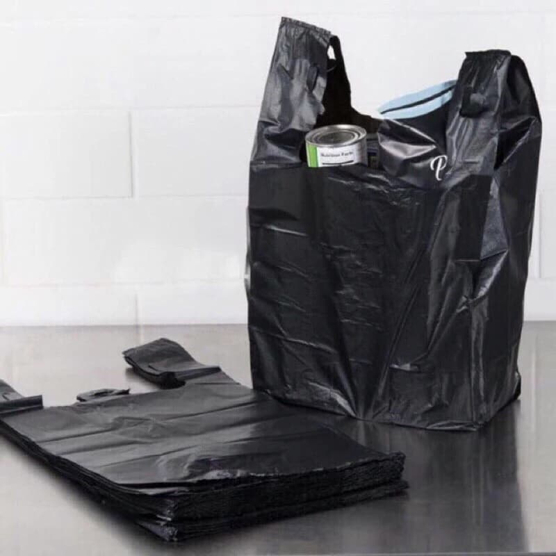 1Kg Túi nilong đen đẹp, dẻo, dai, hai quai không hôi dùng gói hàng, đựng rác size 10kg và 15kg. Màng PE đen