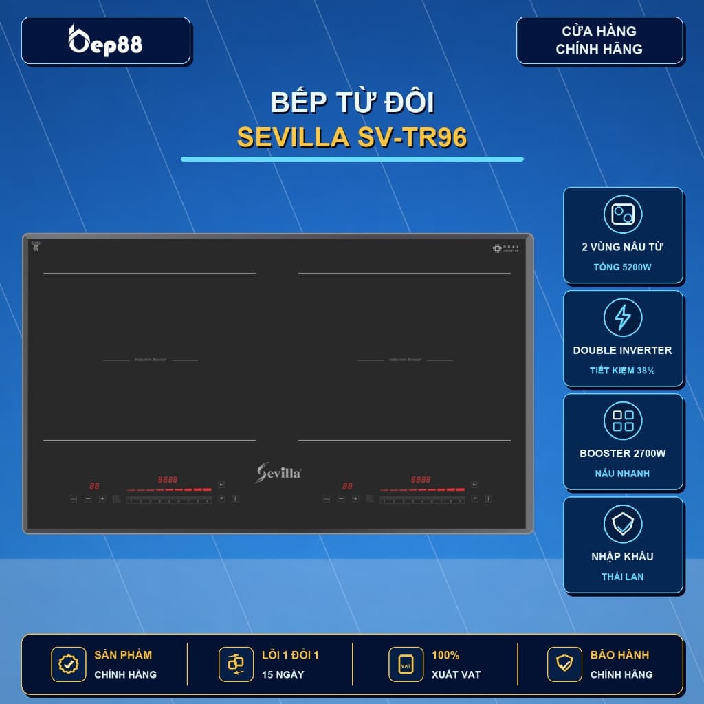Bếp từ đôi Sevilla  SV - TR96 Bếp từ inverter cao cấp Bảo hành chính hãng 3 năm-Nhập nguyên chiếc Thái Lan