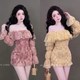 Đầm Hoa Nhí Trễ Vai Tay Phồng Dáng Chữ A Co Giãn Eo Smocking Nữ Tính Kieupham.shop 2