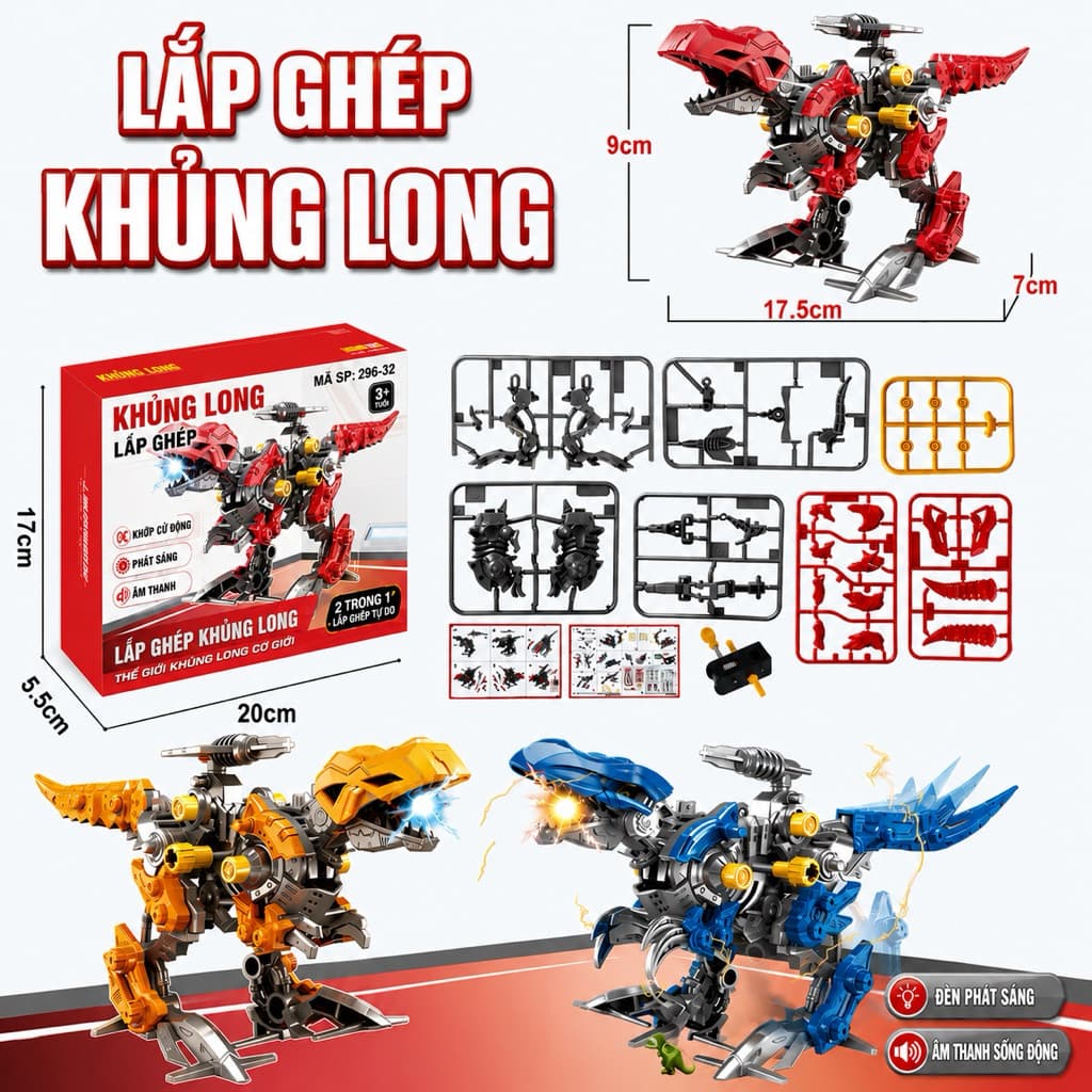 Đồ Chơi Lắp Ráp Khủng Long Chạy Cót & Chiến Binh Siêu Ngầu- Quà Tặng Sáng Tạo Cho Bé
