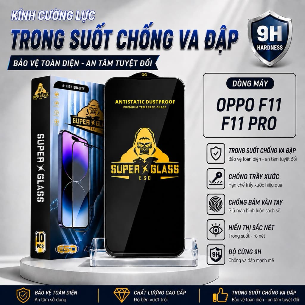 Kính cường lực Oppo F11, F11 pro cao cấp thế hệ mới full màn miếng dán bảo vệ màn hình điện thoại